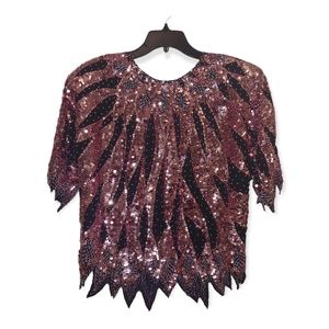 M Iris Best Quality Vintage Sequined Pink Black Top